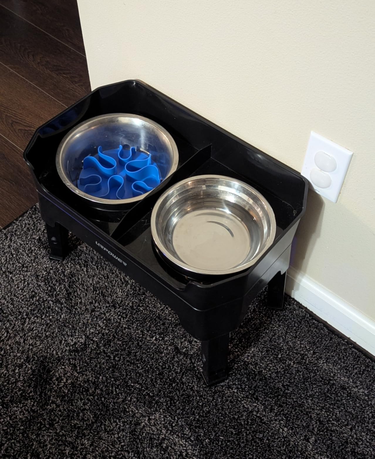 URPOWER 3-in-1 Elevated Dog Bowls - Mess Proof Double Deck 4 Height Adjustable Raised Stand with 2 Stainless Steel Food Bowls & Licking Plate for Small, Medium & Large Dogs customer photo 1