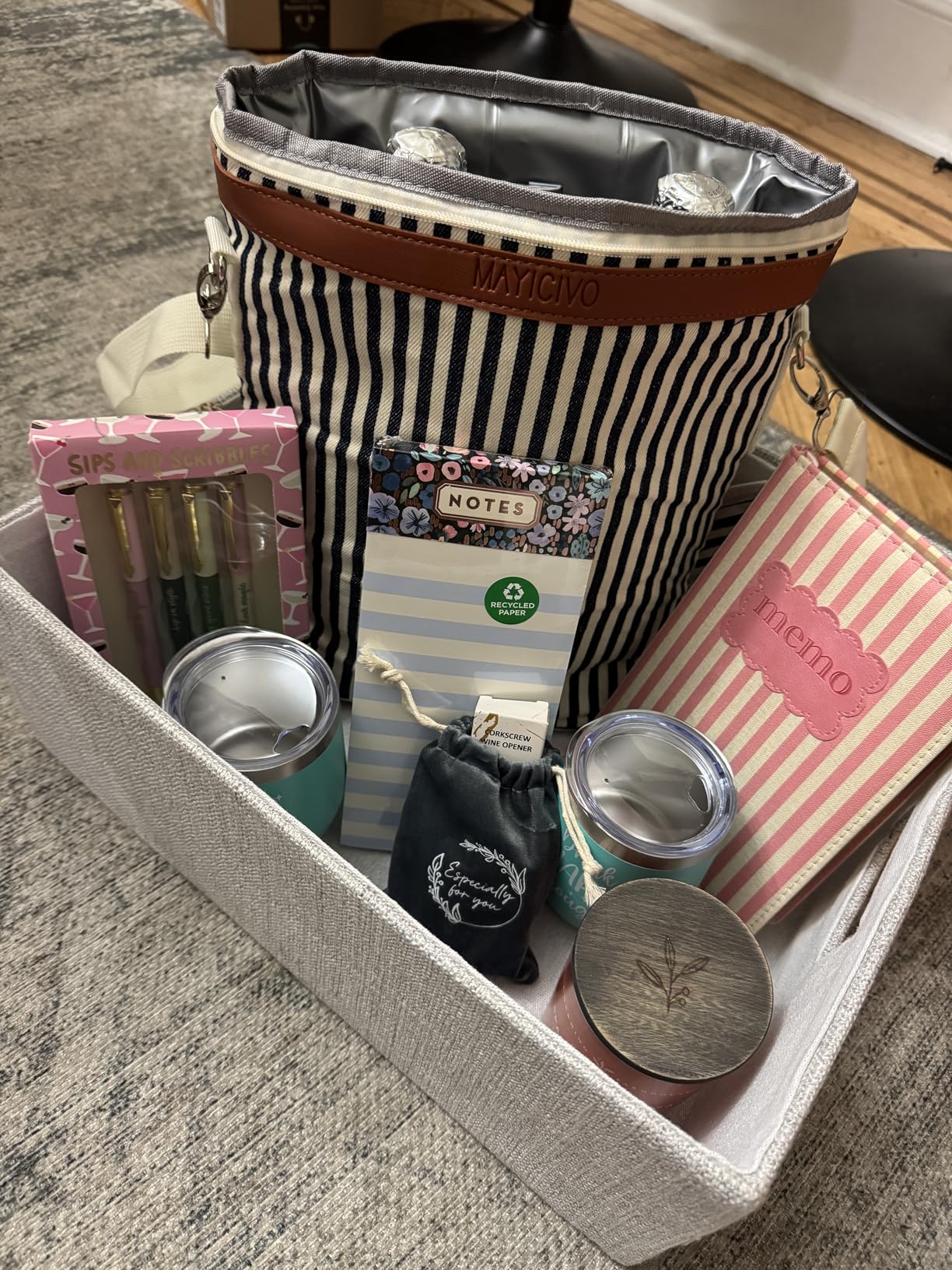 Wine Lovers Gifts for Women Wine Gift Baskets, Mothers Day Birthday Gifts for Women Mom Her Sister Friend Dad Coworker Girlfriend Housewarming Gift Set, Wines Cooler Bag Tote Carrier Wines Tumblers customer photo 1