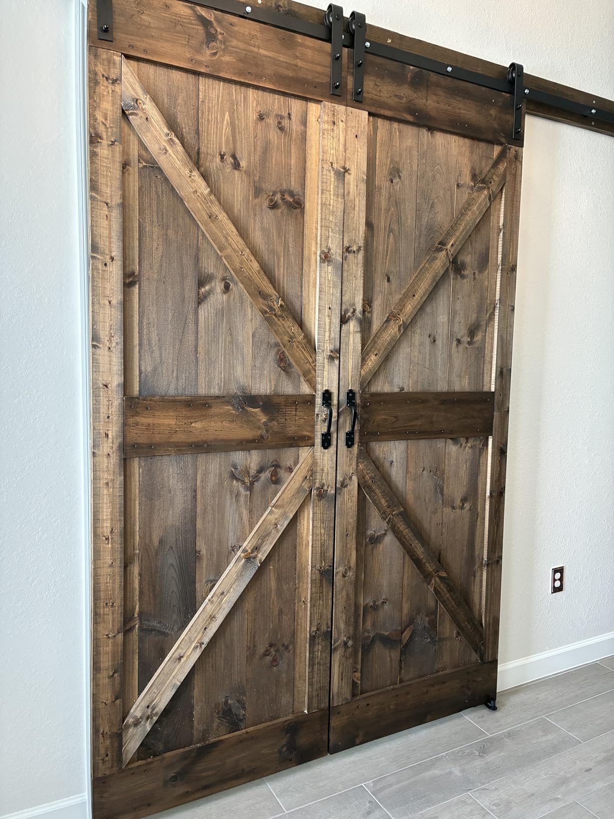 Arti-Life Barn Door Hardware Kit 6.6FT Heavy Duty Sliding Door Track Kit with Floor Guide and 2 Handles with Lock, Smoothly Hardware Kits for Interior Exterior Fit 36