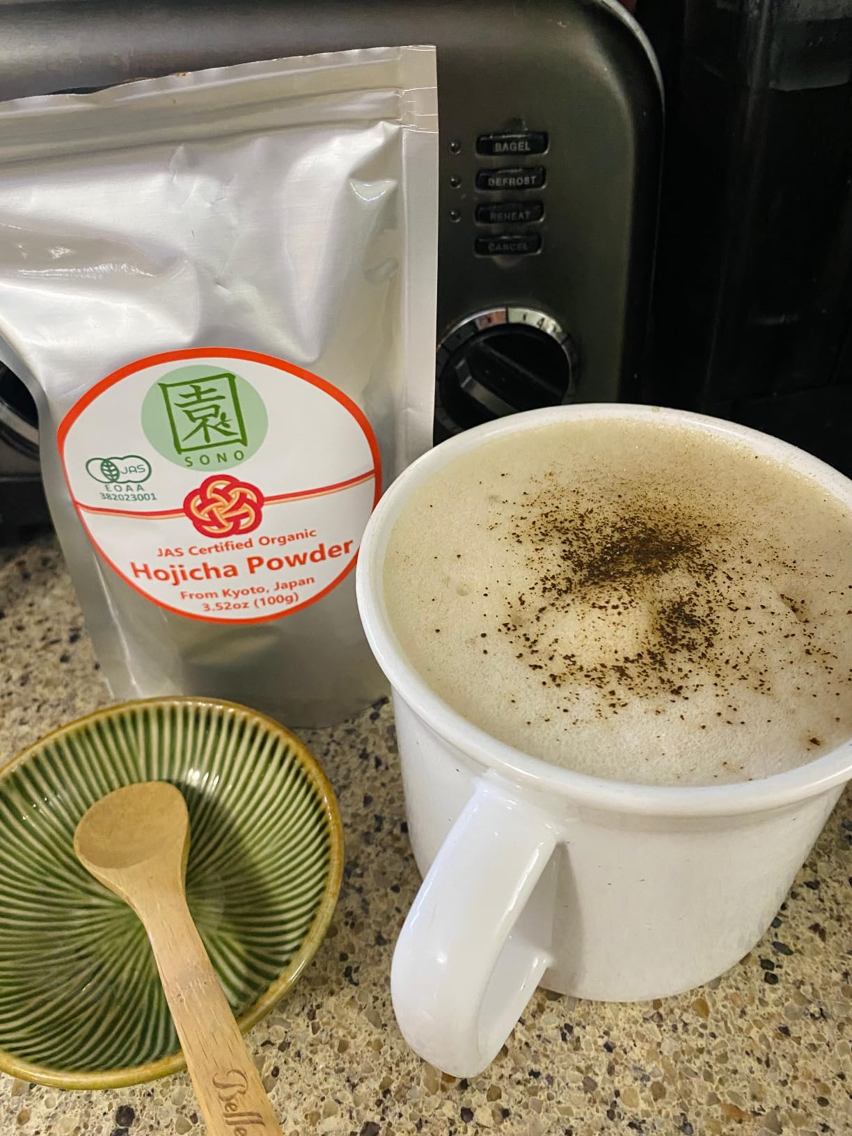 SONO Organic Hojicha Powder - Matcha-style Fine Powdered Japanese Roasted Green Tea for Houjicha Latte, Other Drinks, Baking, Topping - Kyoto Japan Origin - 3.5oz/100g (Hojicha Powder) customer photo 2