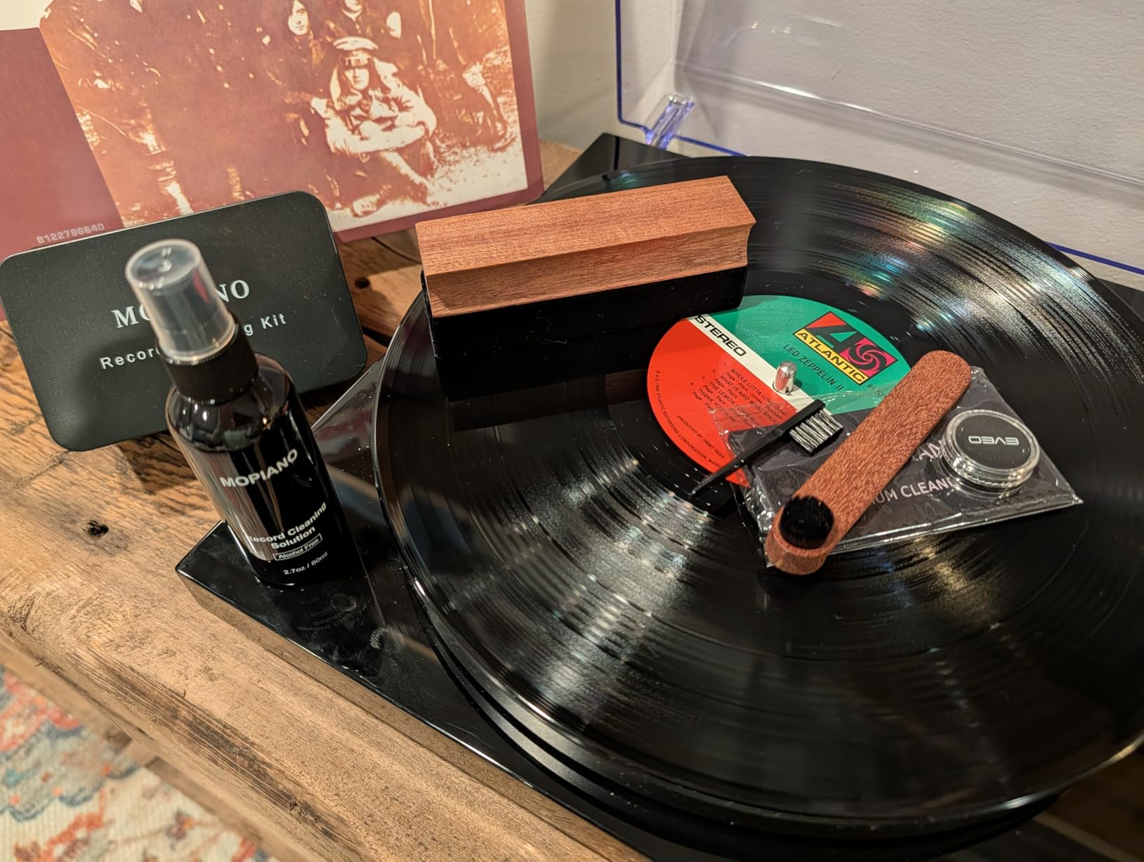 Mopiano Vinyl Record Cleaning Kit - Complete 6-in-1 Vinyl Record Cleaner Kit for Albums - Includes Soft Velvet Vinyl Record Brush, LP Cleaning Liquid, Stylus Brush, Nylon Brush, Microfiber Cloth & Storage Box customer photo 1