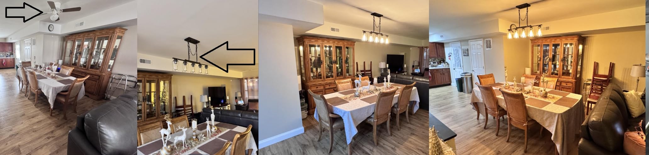 VONLUCE Dining Room Light Fixture Over Table, 5-Light Kitchen Island Lighting with Glass Shade and Adjustable Rods, Farmhouse Linear Chandelier Pendant Light customer photo 2
