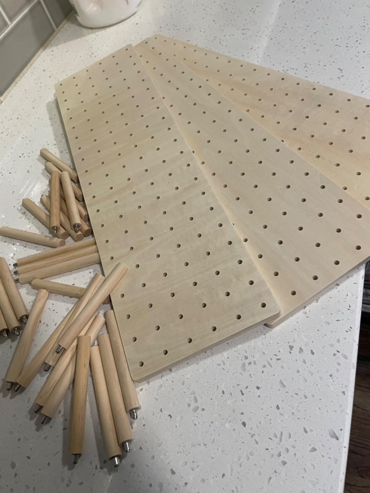 Kigley 3 Pcs Wood Pegboard Drawer Organizer with 32 Pegs Wooden Peg Board Drawer Shelf Organizer Adjustable Peg System for Dishes Plate Pot Container Cookware Utensil Kitchen(20.98 x 5.91 in) customer photo 1