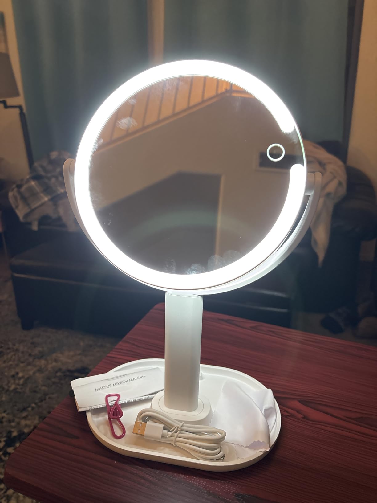MIYADIVA Makeup Mirror with Lights,20X Magnifying Mirror with Light and Touch Switch,Vanity Mirror with 3 Color Light and 80 LEDs,2-Sided Lighted Magnified Mirror 8.8 Inches customer photo 2