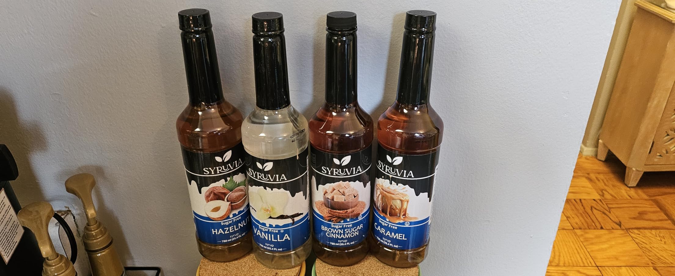 Syruvia Sugar Free Coffee Syrup Variety Pack: Vanilla, Caramel, Hazelnut, and Brown Sugar Cinnamon - Gluten-Free, Kosher, 25.4 fl oz Bottles - Enhance Your Coffee Experience customer photo 1