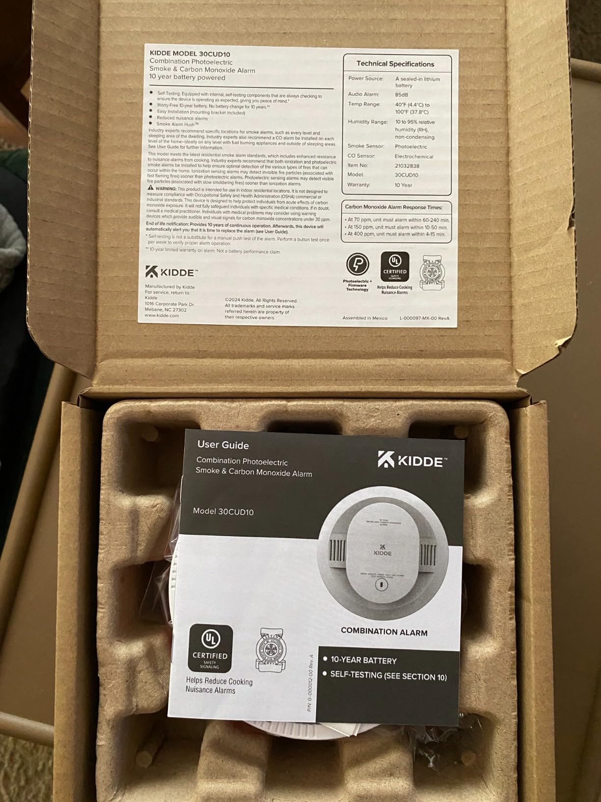 Kidde Smoke and Carbon Monoxide Detector, 10-Year Battery Powered, LED Status Lights, 85 dB Alarm, 30CUD10 customer photo 2