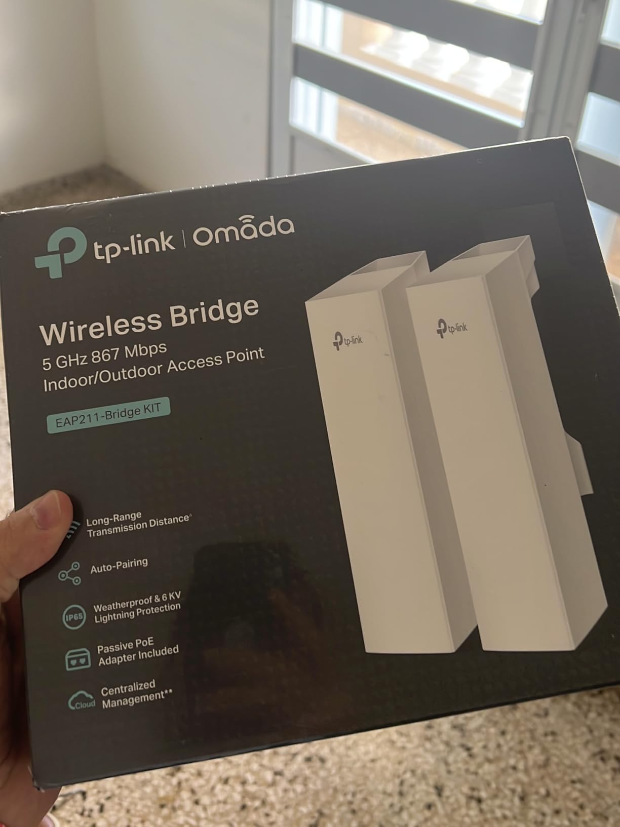 TP-Link Omada Point to Point Wireless Bridge Outdoor - 5GHz, 867Mbps, PtP&PtMP, 1km Range, 3 Gigabit Ports, PoE or DC Powered, IP65 Weatherproof, Preconfigured, Plug&Play(EAP211-Bridge KIT) customer photo 1