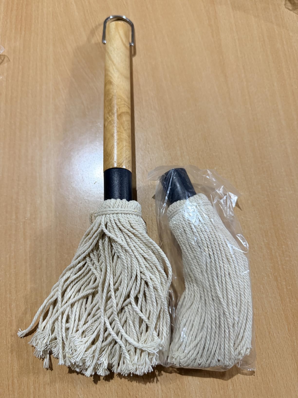 11.2 Inch BBQ Mop Brushes for Sauce, Grill Basting Mop Wooden Long Handle BBQ Mop with 1 Extra Replacement Heads for BBQ Grilling Smoking Steak customer photo 1