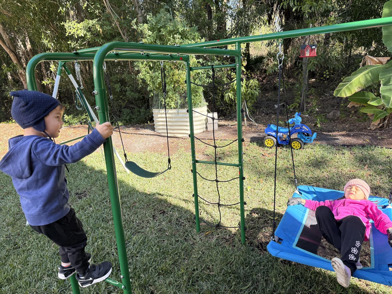 Hapfan Swing Sets for Backyard with Monkey Bars, Belt Swing, Platform Swing, Climbing Net, Trapeze Bar, Outdoor Playset for Kids (Patented) customer photo 1