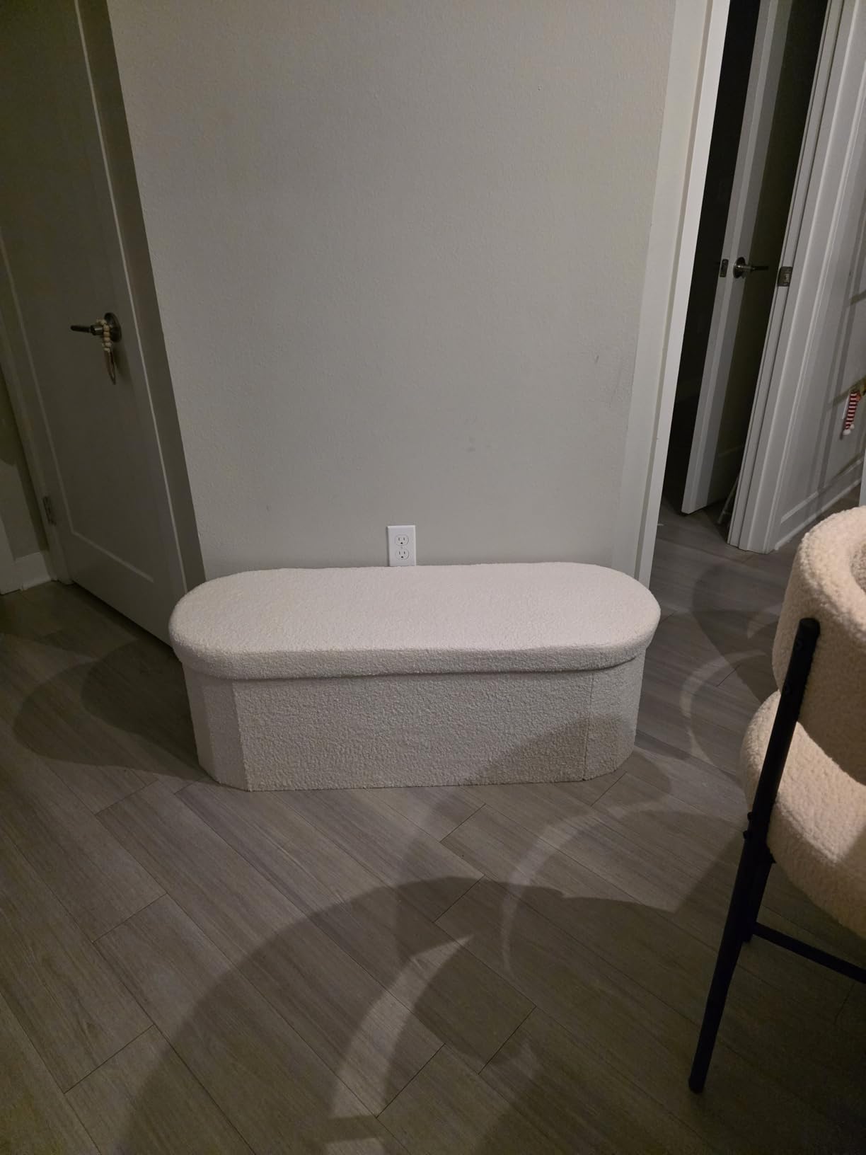 B FSOBEIIALEO Ottoman with Storage for Living Room, Sherpa Folding Storage Ottoman Foot Rest, 43.3 Inches Collapsible Bedroom Bench White customer photo 1