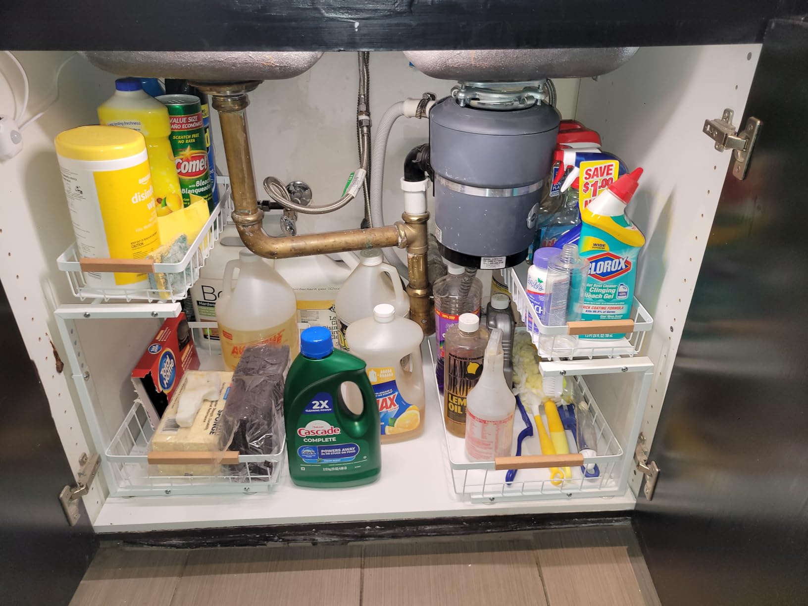 PXRACK Under Sink Organizer, Adjustable Height, 2 Tier Pull Out Under Cabinet Organizer, Slide Out Thickened Metal Under Sink Storage for Kitchen Bathroom Laundry Pantry Cabinet, White, Large-2-Pack customer photo 1