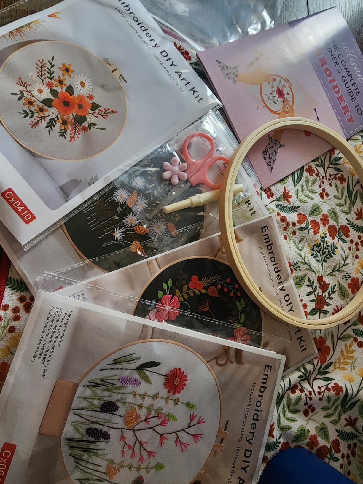 4 Pack Embroidery kit for Beginners Adults DIY Starter Kit, Cross Stitch Kits with Flower Stamped Patterns, Embroidery Hoop, Tools, Colorful Threads, Step by Step Instructions, Hand Craft Lover Gift customer photo 1