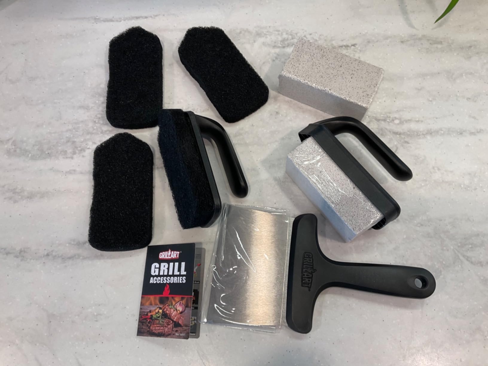 GRILLART Griddle Cleaning Kit for Blackstone, Flat Top Grill Cleaning Kit with Grill Stone, Griddle Scraper, Scouring Pad and Handles, Multifunctional Griddle Accessories for Rusty Grills, Orange customer photo 1