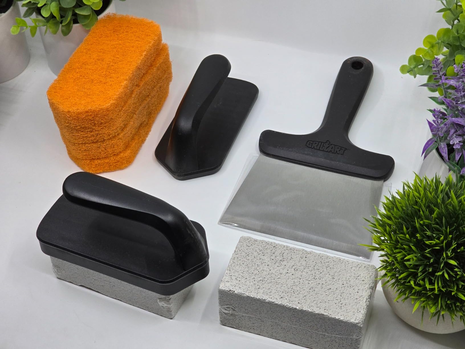 GRILLART Griddle Cleaning Kit for Blackstone, Flat Top Grill Cleaning Kit with Grill Stone, Griddle Scraper, Scouring Pad and Handles, Multifunctional Griddle Accessories for Rusty Grills, Orange customer photo 2