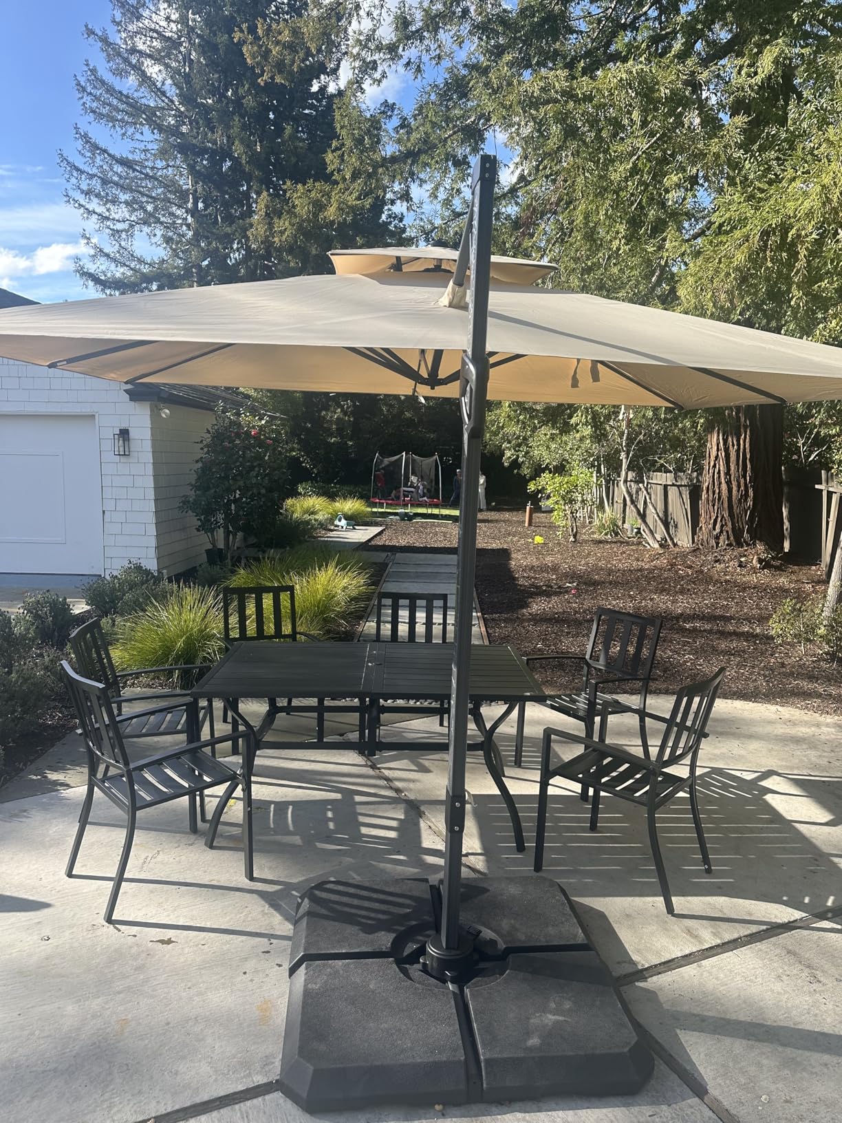 PHI VILLA 9' x 12' Cantilever Patio Umbrella with Base, Outdoor Rectangular Heavy Duty Large Umbrella with Hydraulic Lift and 360° Rotation, Beige customer photo 2