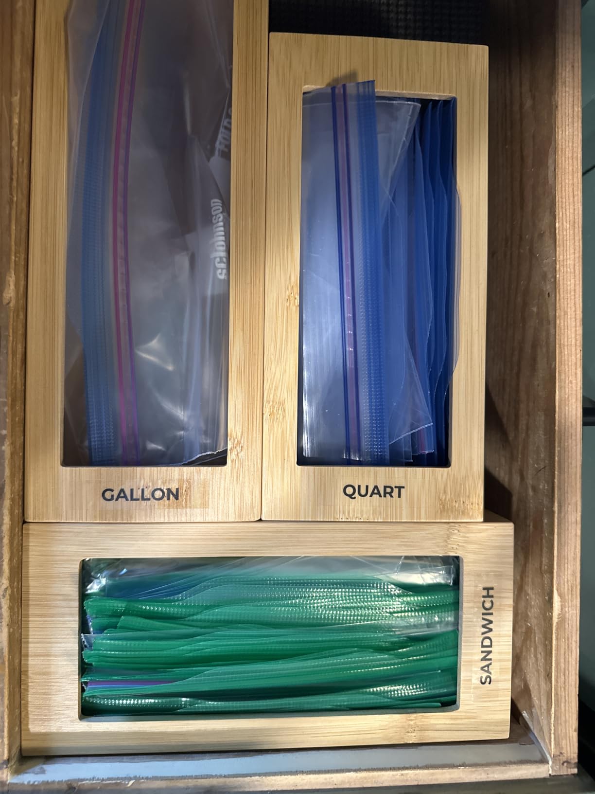 Storage Bag Organizer, Bamboo Baggie Organizer for Drawer, 4 Modular Blocks for Kitchen Organization, Plastic Bag Storage Organizer, Quick Refill - Fits Gallon, Quart, Sandwich, Snack Size Bags customer photo 2