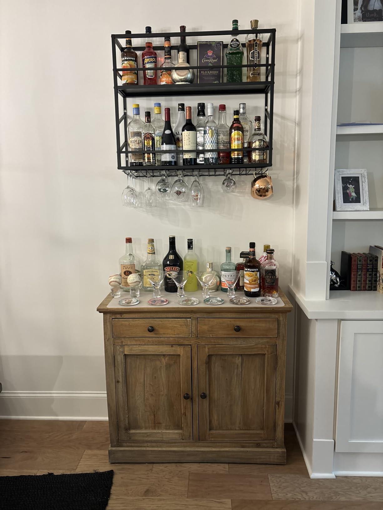 Wall Mounted Wine Rack 2 Tier, Metal Bar Liquor Shelves and Glass Holder, Wall Bar Shelf Wine Display Storage Holder for Home Bar, Dining Room, Kitchen (31.4 x 7.8 x 26in) customer photo 1