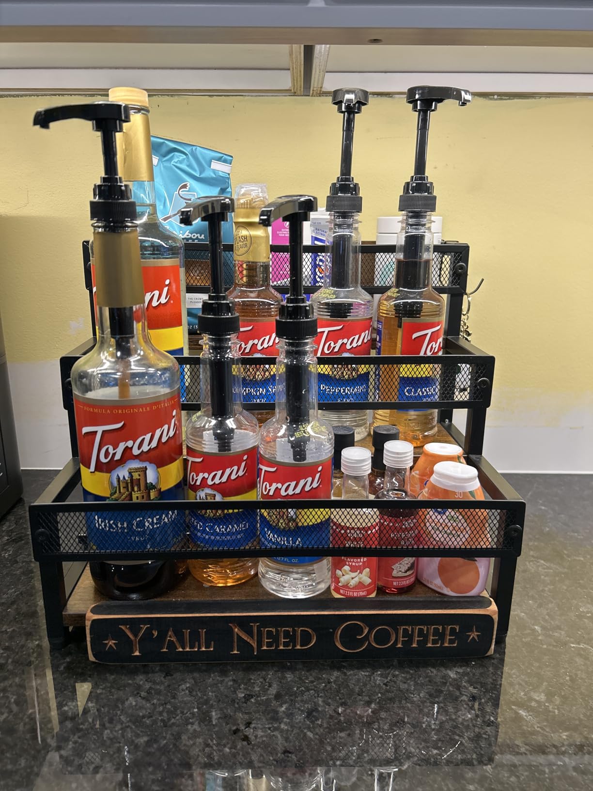 3 Tier Coffee Syrup Rack Organizer, 12 Water Bottles Holder Stand Liquor Cabinet Storage, Wine Rack Countertop Storage Rack Coffee Bar Cabinet for Kitchen customer photo 2