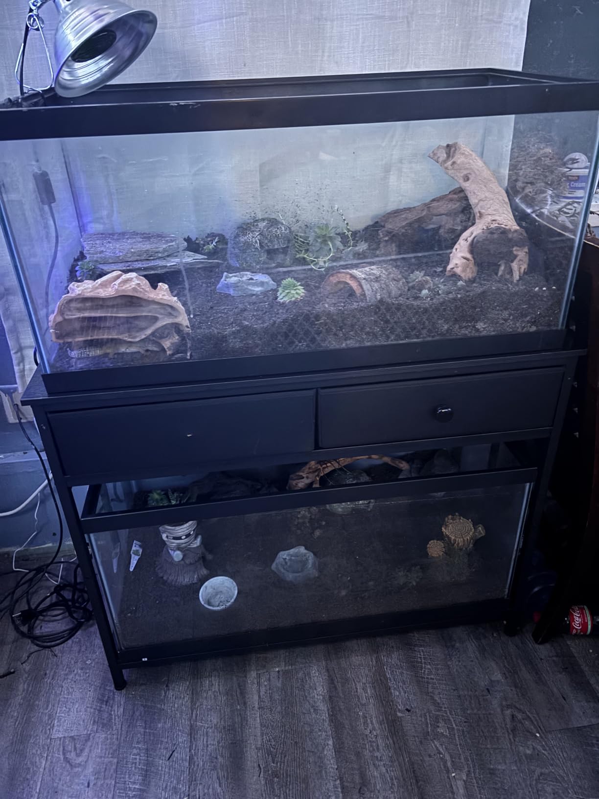 VOWNER 40 Gallon Aquarium Stand with Power Outlet, Metal Frame Fish Tank Stand with Cabinet Storage, Double Turtle Reptile Terrariums Tank Stand, 39.4