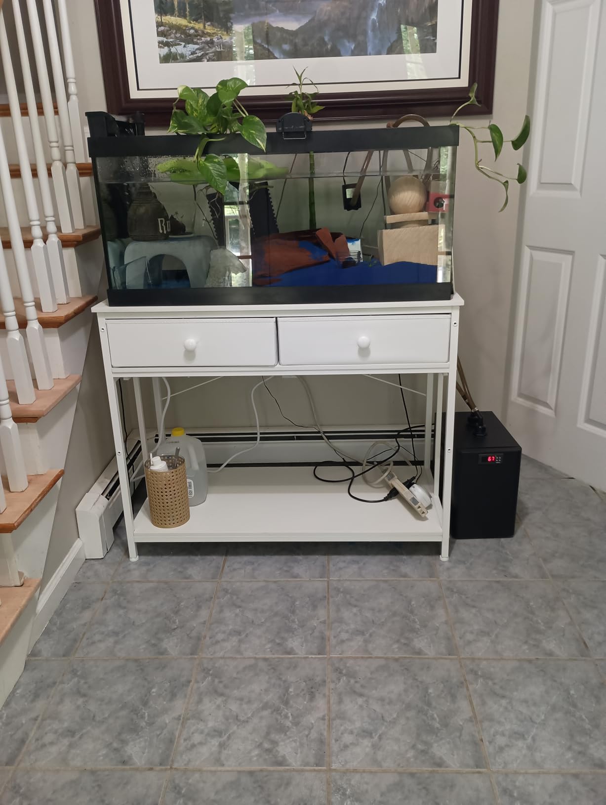 VOWNER 40 Gallon Aquarium Stand with Power Outlet, Metal Frame Fish Tank Stand with Cabinet Storage, Double Turtle Reptile Terrariums Tank Stand, 39.4