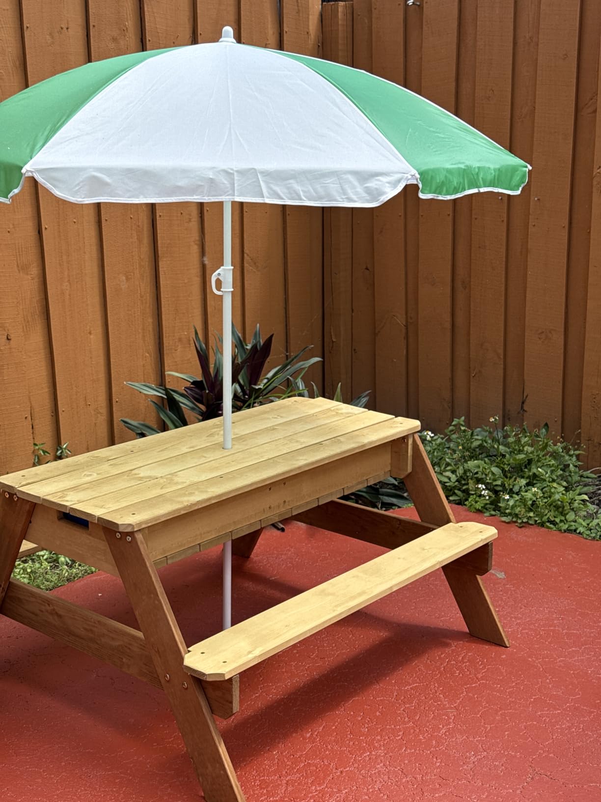 Best Choice Products Kids Picnic Table with Umbrella, 3-in-1 Sand & Water Table, Outdoor Convertible Picnic Table for Toddlers, Seats 4, Removable Top, 2 Buckets - Walnut/Beige customer photo 1