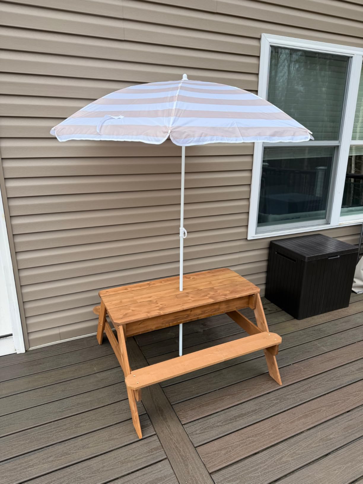 Best Choice Products Kids Picnic Table with Umbrella, 3-in-1 Sand & Water Table, Outdoor Convertible Picnic Table for Toddlers, Seats 4, Removable Top, 2 Buckets - Walnut/Beige customer photo 2