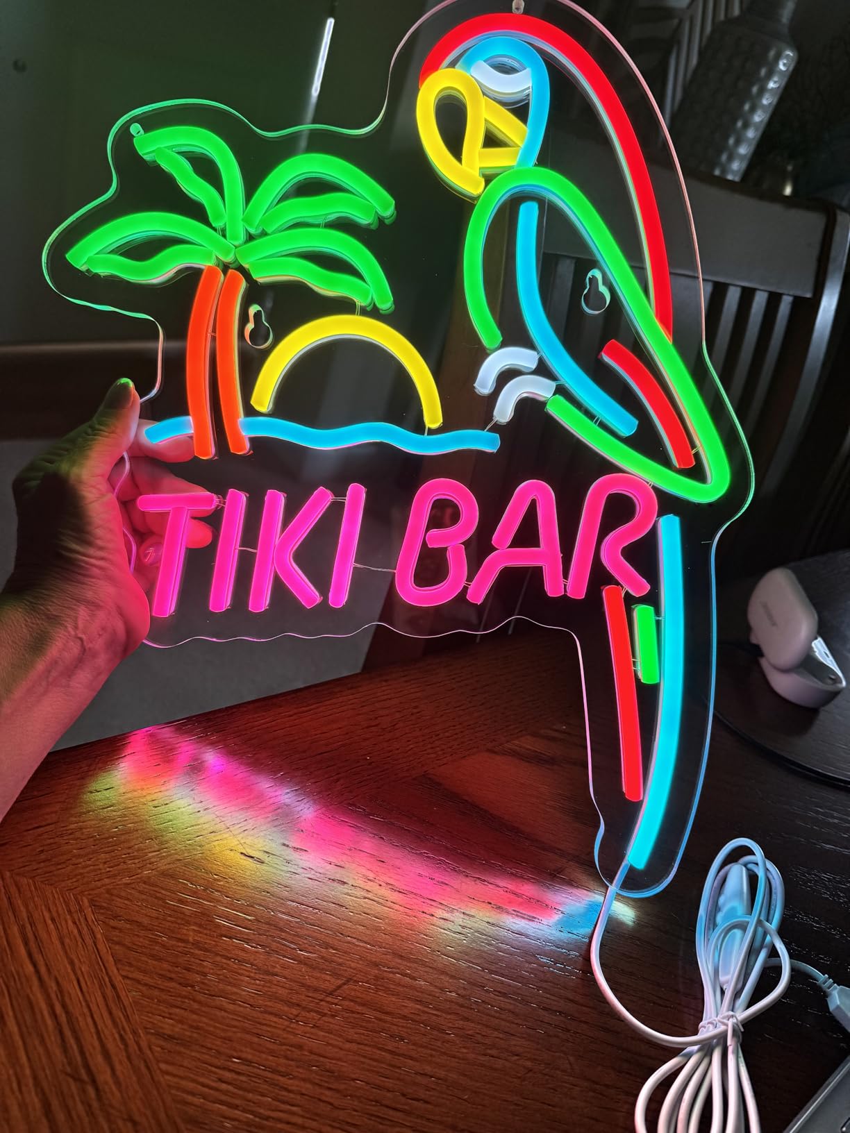 ZODZ Tiki Bar Parrot Neon Light Sign for Wall Decor Hawaii Pool Tiki Bar Party Dimmable Switch LED Lights with USB Powered customer photo 1
