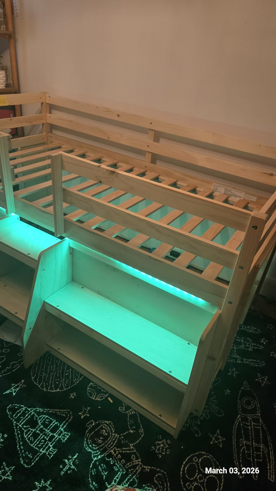 Giantex Twin Loft Bed with LED Lights, Wooden Loft Bed Twin Size with Stairs & Safety Guardrail, Low Loft Bed for Kids with Storage Bookcase and Under-Bed Play Space, White customer photo 1