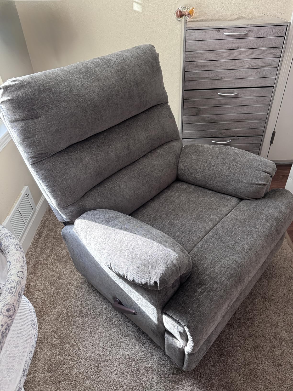 Large Glider Rocker Recliner, Beige Swivel Rocking Recliner Chair, Reclining Sofa Rocking Chair Nursery, 23 Inches Deep Seat & 27 inches High Back, for Living Room, Bed Room (Beige) customer photo 2