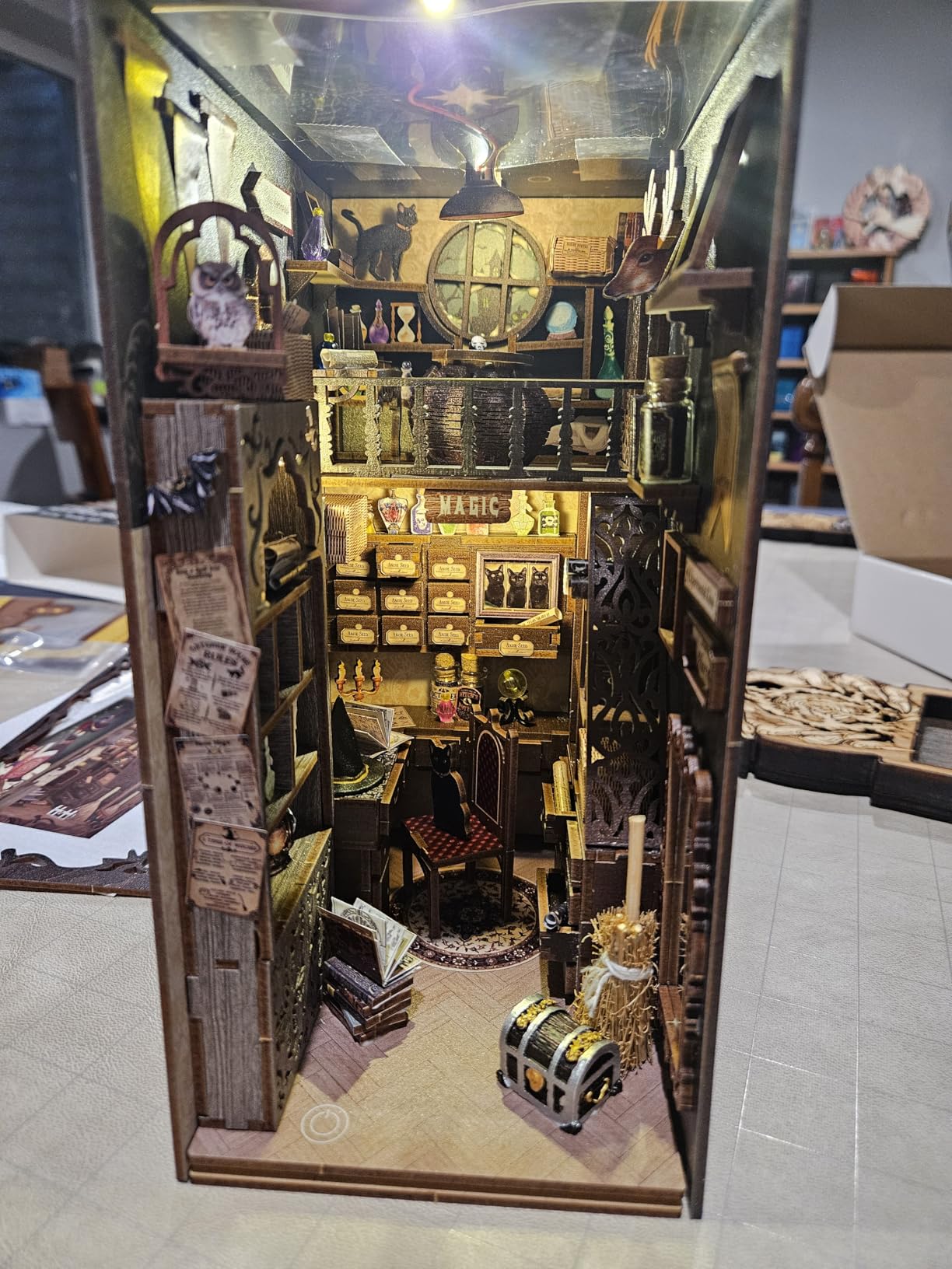 Fsolis Book Nook Kit, Booknook 3D Wooden Puzzles for Adults DIY Bookshelf Diorama Miniature Kit Mini House Building, Bookshop Model Bookish Gifts for Book Lovers Readers Book Worms (OWL Bookstore) customer photo 1
