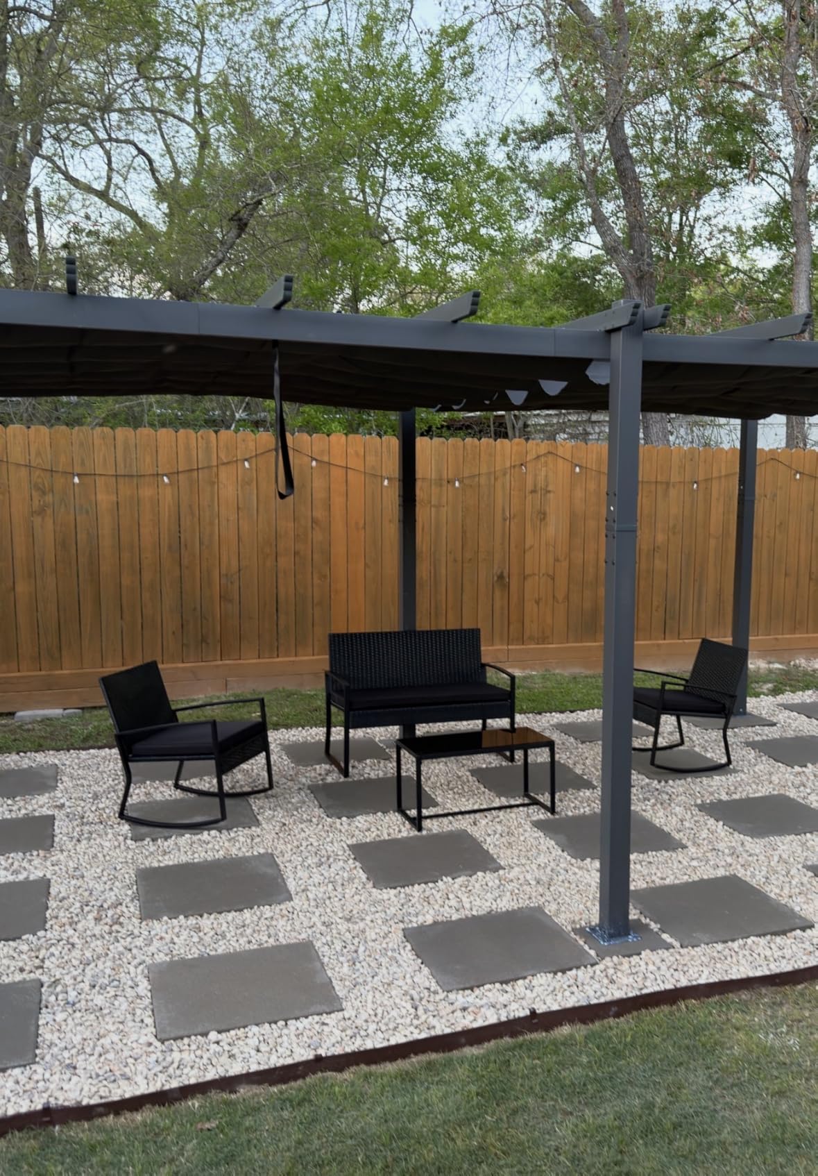 Ahomly 4 Piece Outdoor Patio Furniture Set, Wicker Patio Furniture with Glass Coffee Table, Rocking Wicker Bistro Set, for Backyard, Poolside, Porch (Grey) customer photo 1