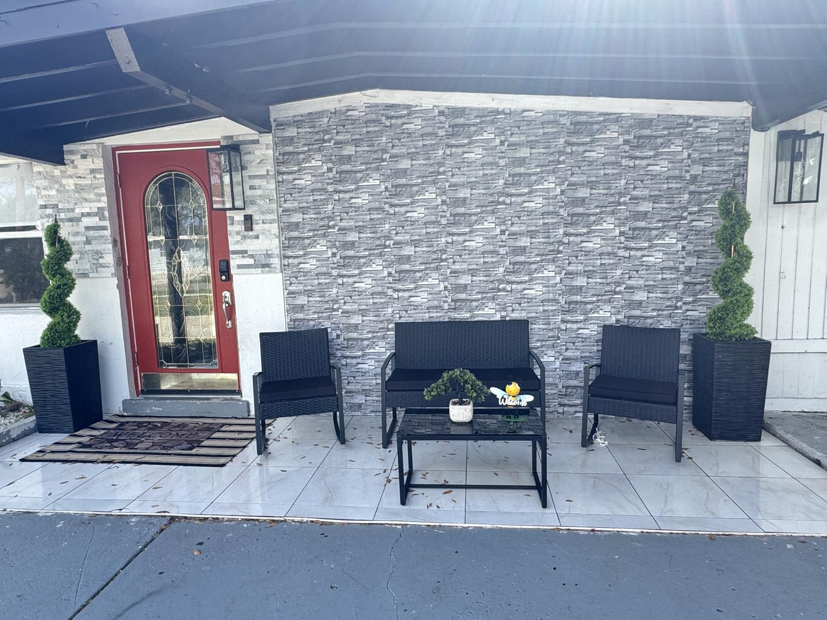 Ahomly 4 Piece Outdoor Patio Furniture Set, Wicker Patio Furniture with Glass Coffee Table, Rocking Wicker Bistro Set, for Backyard, Poolside, Porch (Grey) customer photo 2