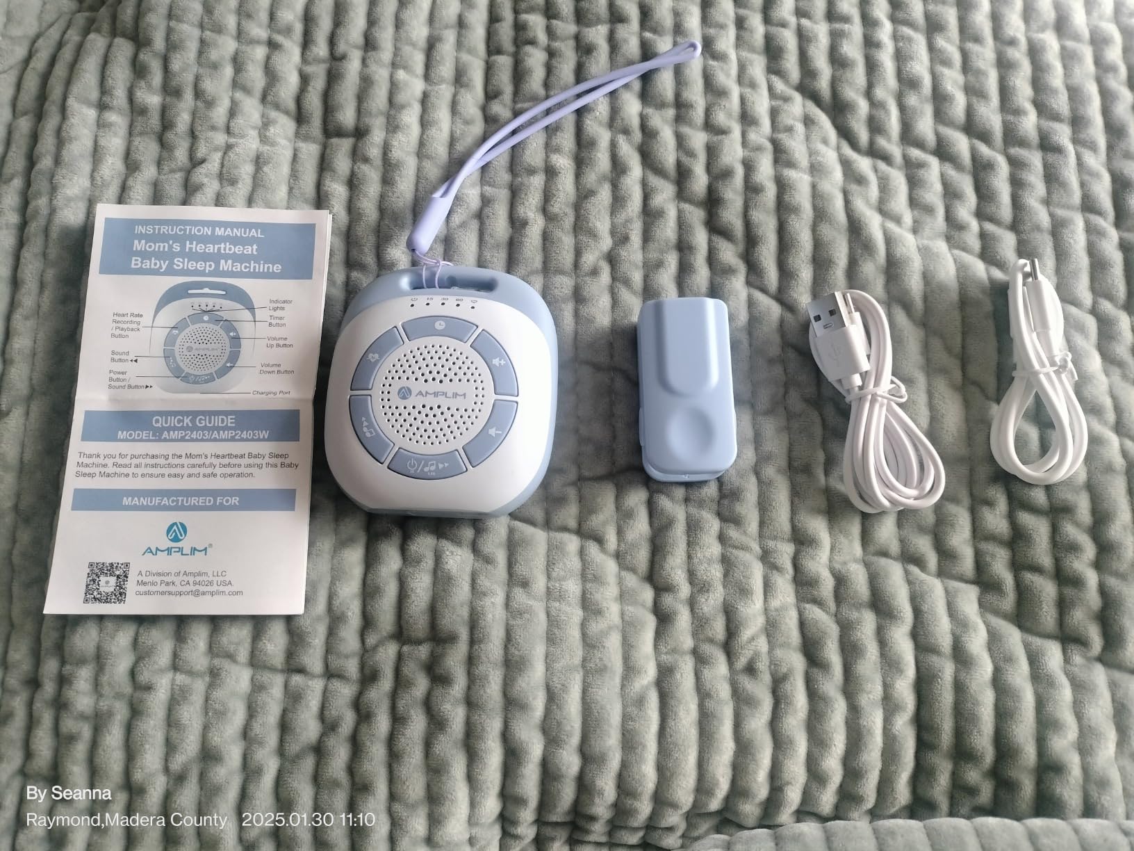 Amplim Mom's Real Heartbeat Sound Device, Womb Sound Recorder White Noise for Newborn, Soothing Baby Sleep Machine, Rechargeable, Timer & Volume Control, Portable Infant Aid for Faster, Deeper Sleep customer photo 2