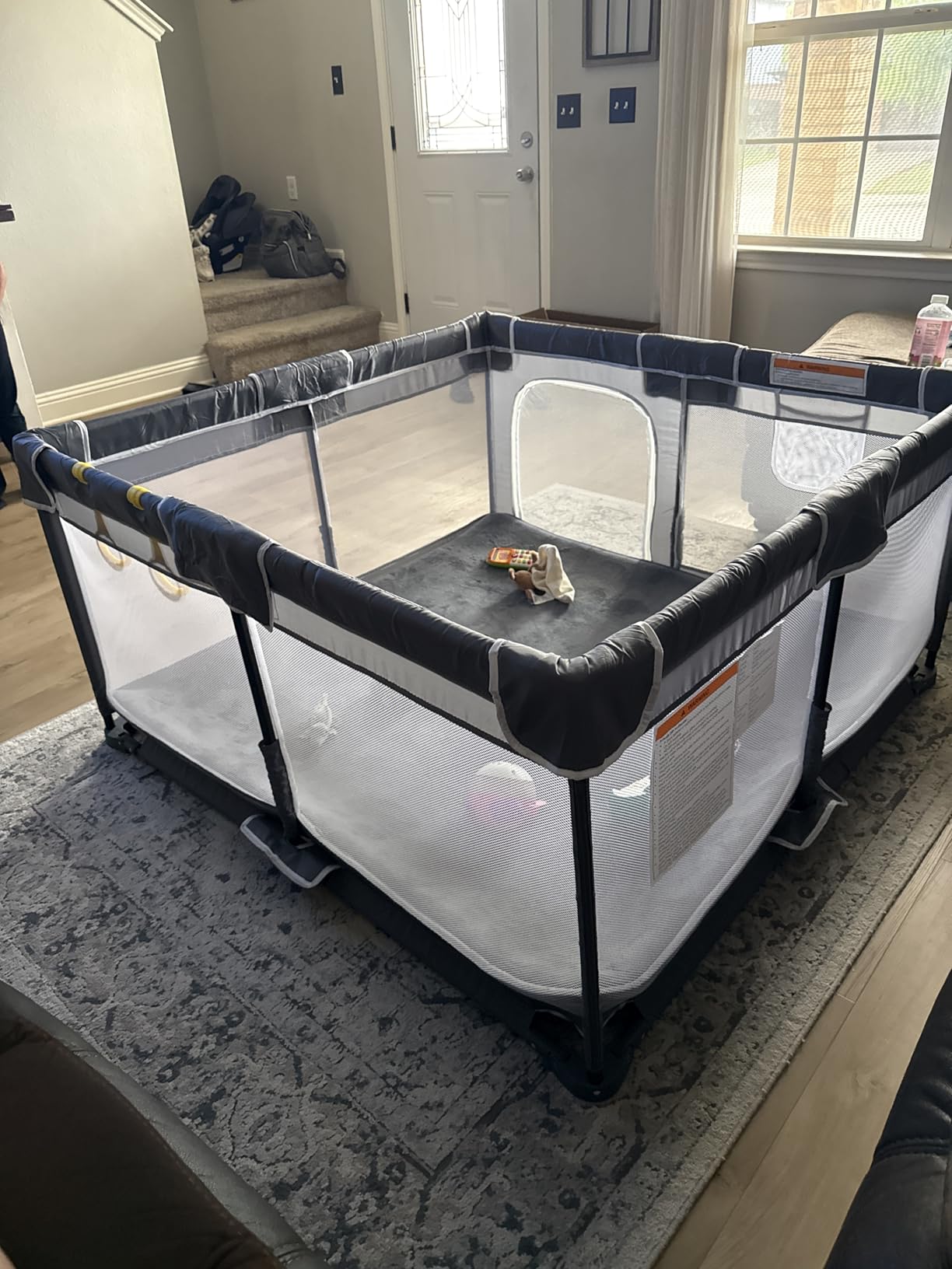 ICAREWAY Foldable Playpen for Babies and Toddlers, 50x50 Inches Portable Playpen, Kids Collapsible Play Pen with 2 Handlers, Indoor & Outdoor Baby Fence Play Area with Visible Mesh, Dark Gray customer photo 2