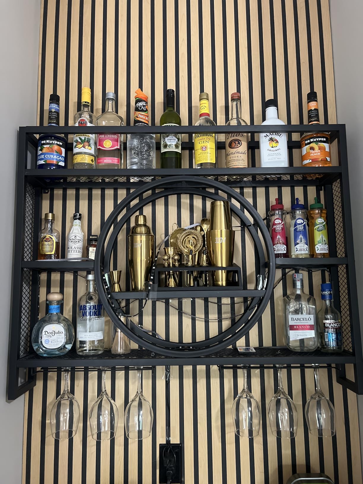 Wine Rack Wall Mounted with Wine Glass Rack Floating Bar Shelves for Liquor Bottles with LED Light Liquor Bottle Display Shelf Wall Bar Cabinet Mini Bar for Home Bar Dining Room Kitchen Living Room customer photo 2
