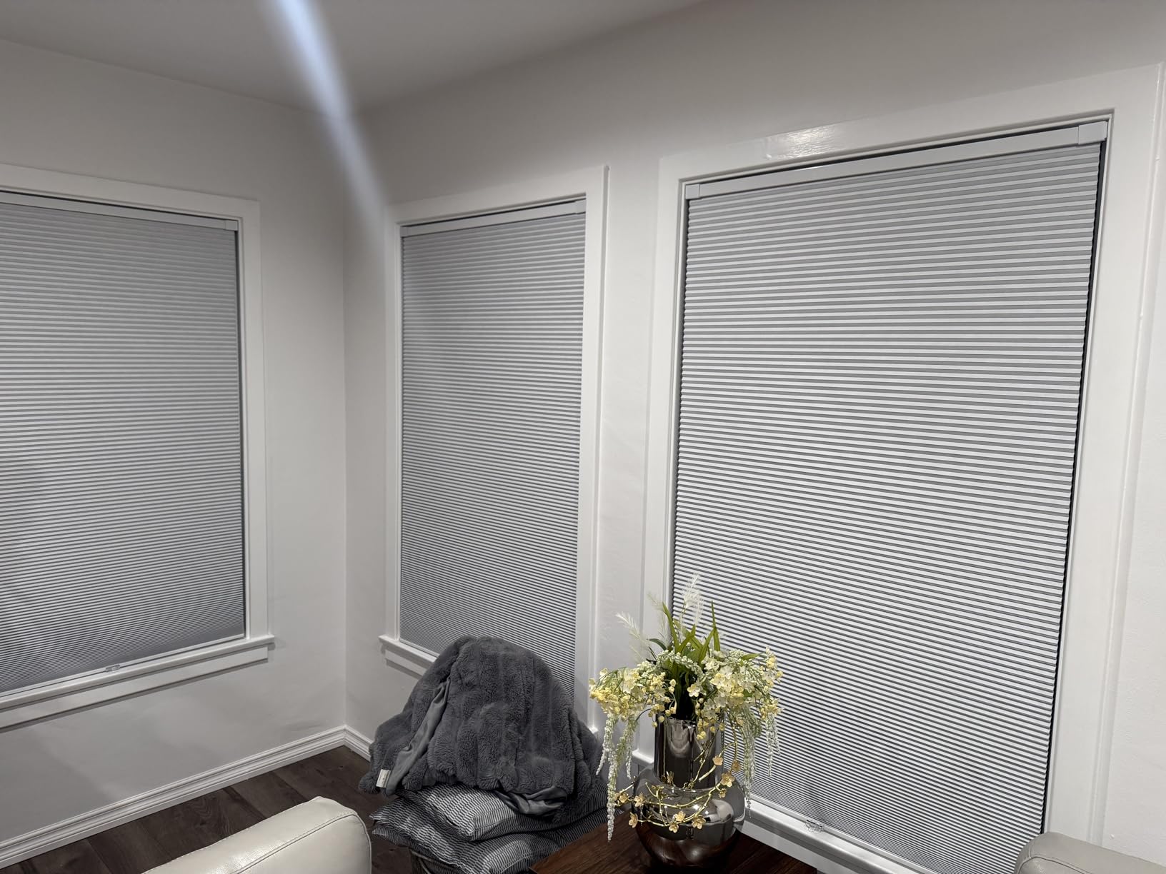 LazBlinds Cordless Cellular Shades, No Tools No Drill Blackout Honeycomb Shades Pleated Blinds for Windows, 34.5'' W x 48'' H, Silver White customer photo 1