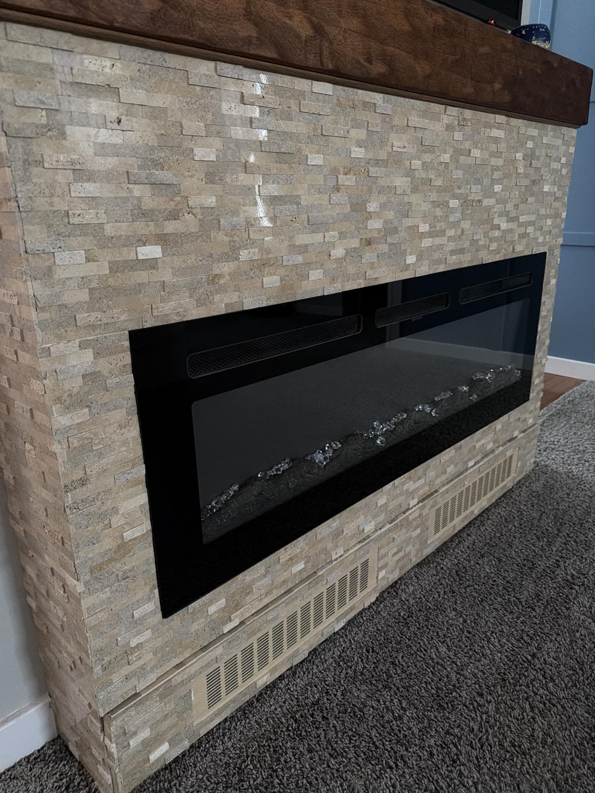 Manastin 50 inch Electric Fireplace in-Wall Recessed and Wall Mounted with Remote Control, 1500/750W Fireplace Heater (60-99°F Thermostat) with 12 Adjustable Color, Timer, Log and Crystal customer photo 1