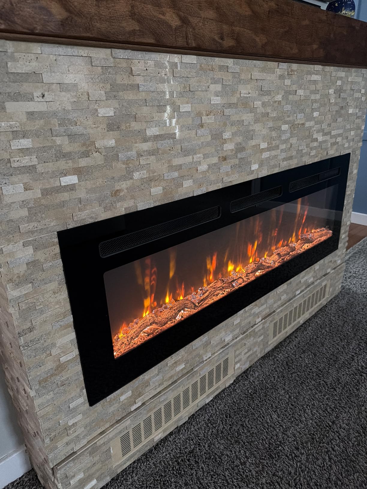 Manastin 50 inch Electric Fireplace in-Wall Recessed and Wall Mounted with Remote Control, 1500/750W Fireplace Heater (60-99°F Thermostat) with 12 Adjustable Color, Timer, Log and Crystal customer photo 2