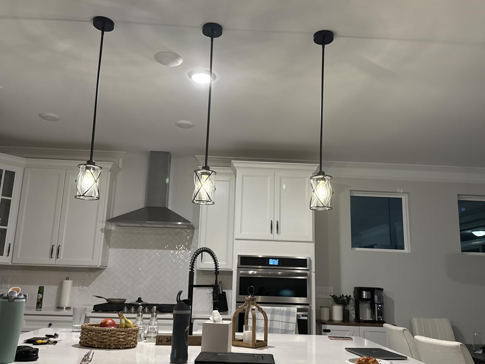 4-Light Kitchen Island Lighting, Modern Black Dining Room Light Fixtures with Clear Glass, Farmhouse Industrial Linear Chandelier Pendant Light with Adjustable Chain customer photo 1