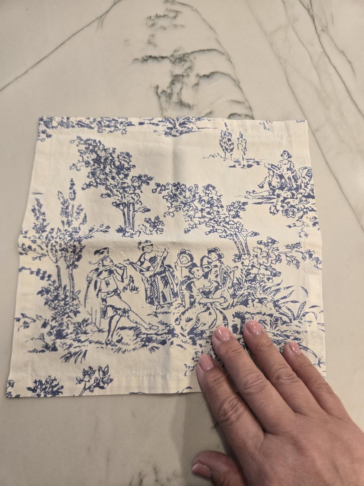COTTON CRAFT French Country Toile Cloth Cocktail Napkins - Set of 12 - 100% Cotton Bar Napkin for Happy Hour, Beverage, Dessert, Drinks - Holiday Party Gift - 10x10 - Blue customer photo 2