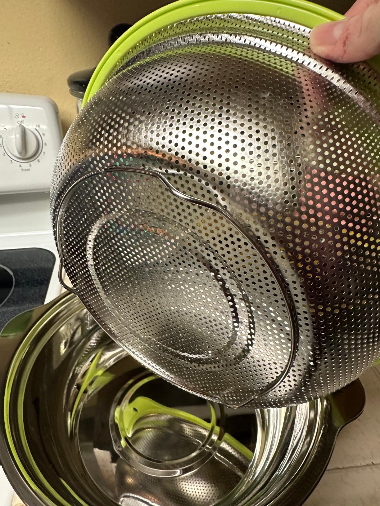 Colander Stainless Steel Microporous, 2QT Rice Strainer with Mixing Bowl, Rice Washer Bowl Set with Handle customer photo 1
