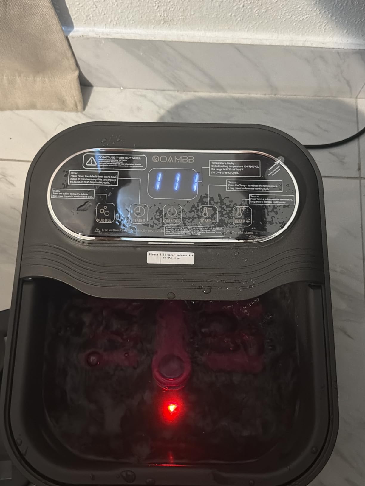 OOAMBB Collapsible Foot Spa with Heat, Bubble and Temp Control, Foot Bath Massager with XL Touch Screen and Massage Rollers, Foot Soaking Tub, Pedicure Foot spa for Stress Relief (Grey) customer photo 2