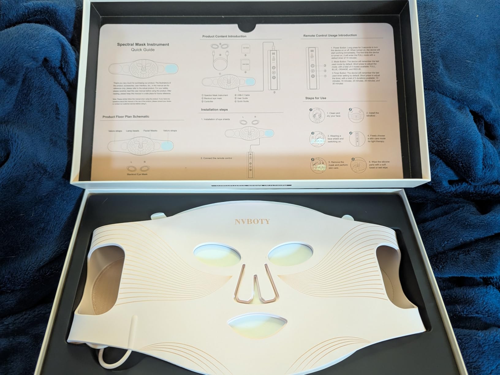 NVBOTY Red Light Therapy Mask, 4 Modes Portable Red Light Therapy for Face, 2000mAh Rechargeable Remote, Blue, Orange, 850NM Infrared & Red Light Mask customer photo 2
