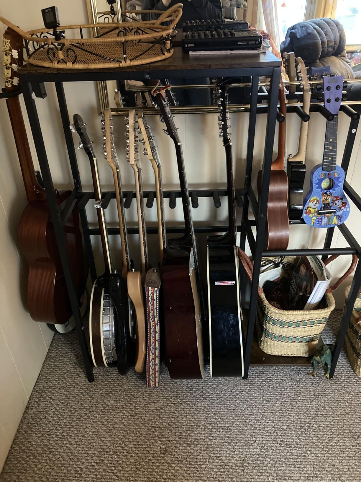 Multi-Guitar Rack, for Acoustic, Electric, Bass, Ukulele, Banjo, 5 Guitars, AMP Stand, Record Rack, Accessory Holder, EVA Cover, Home Studio, Black GSHB8501 customer photo 1