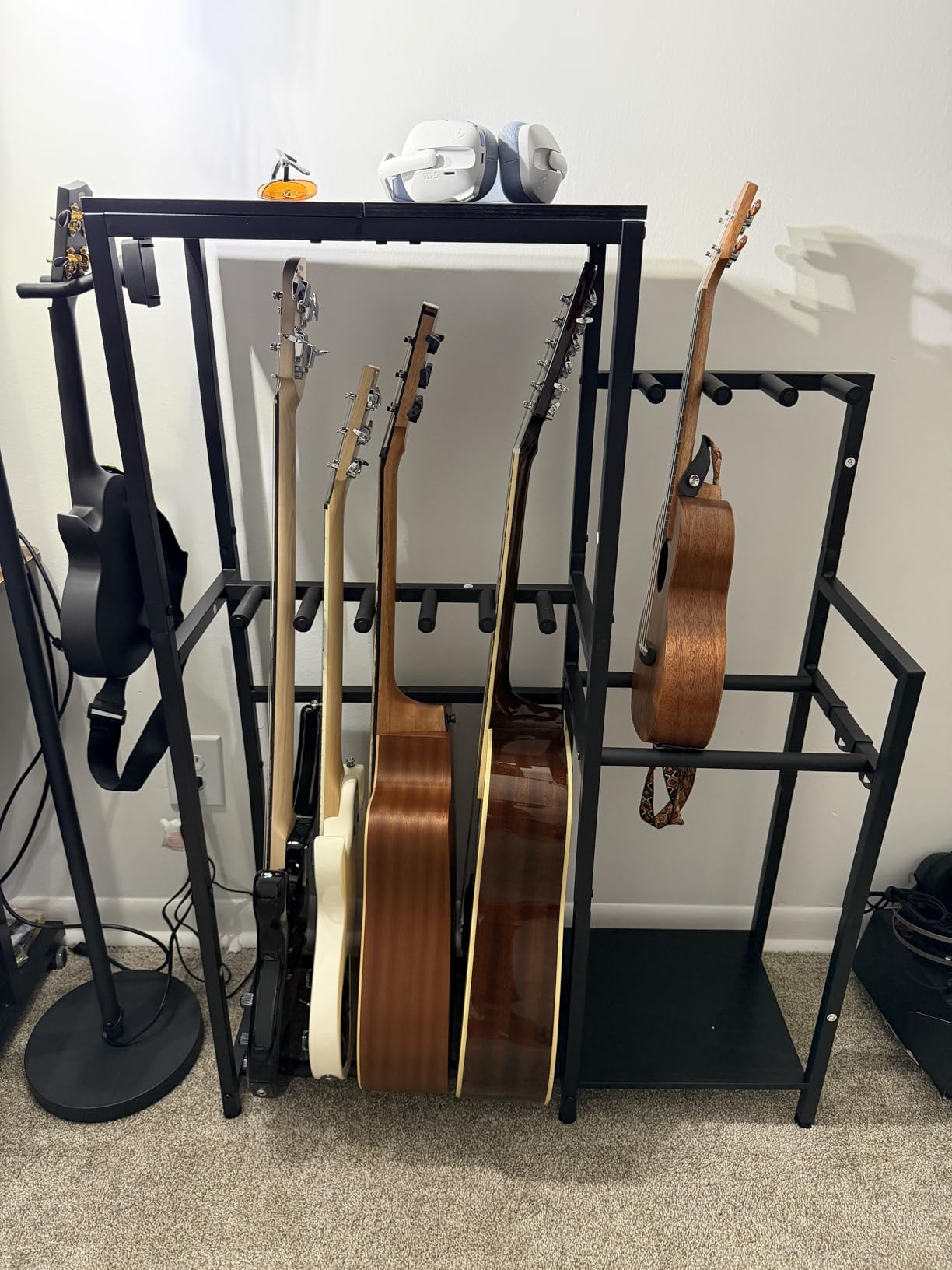 Multi-Guitar Rack, for Acoustic, Electric, Bass, Ukulele, Banjo, 5 Guitars, AMP Stand, Record Rack, Accessory Holder, EVA Cover, Home Studio, Black GSHB8501 customer photo 2