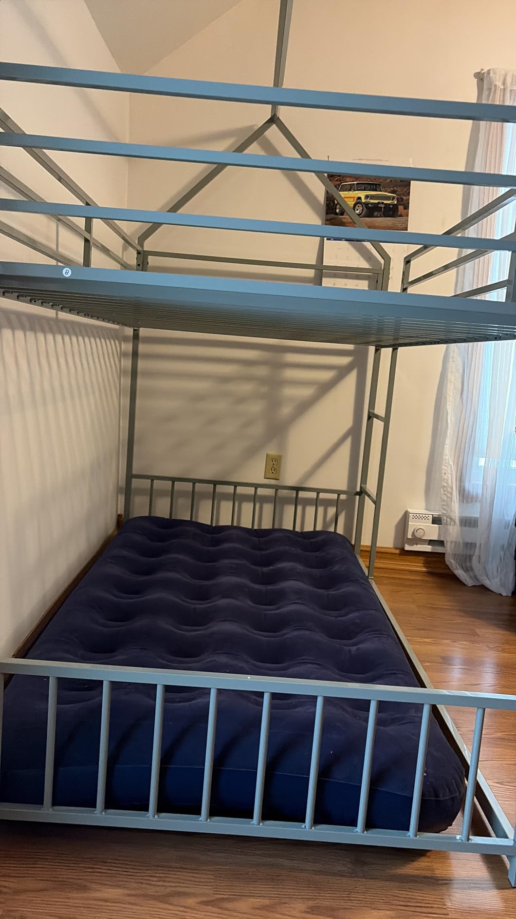 LIKIMIO Bunk Bed Twin Over Twin, House Bunk Bed Frame with Ladder and Guardrail, House Shaped with Metal Slats for Dormitory and Bedroom, Space Saving, No Box Spring Needed, Black customer photo 2