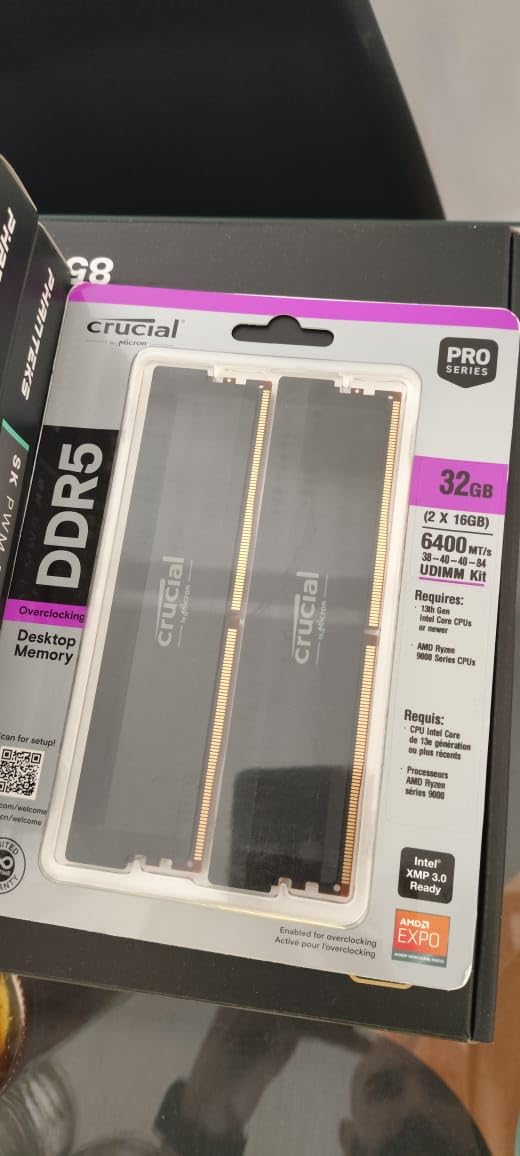 Crucial Pro DDR5 RAM 32GB Kit (2x16GB) 6400MHz CL38 Overclocking Desktop Gaming Memory Intel XMP 3.0 AMD Expo Compatible - White customer photo 2
