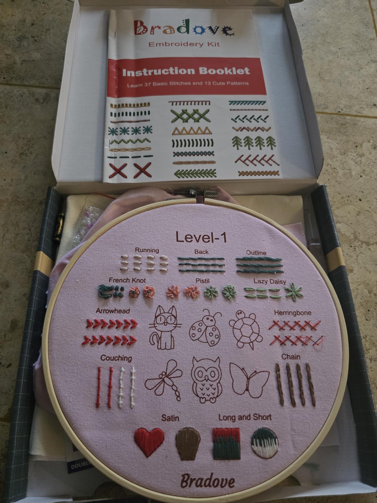 Bradove Beginner Embroidery Kit for Adults Kids, Learn to Embroider 37 Stitches and 13 Cute Patterns, Beginner Embroidery Practice customer photo 1