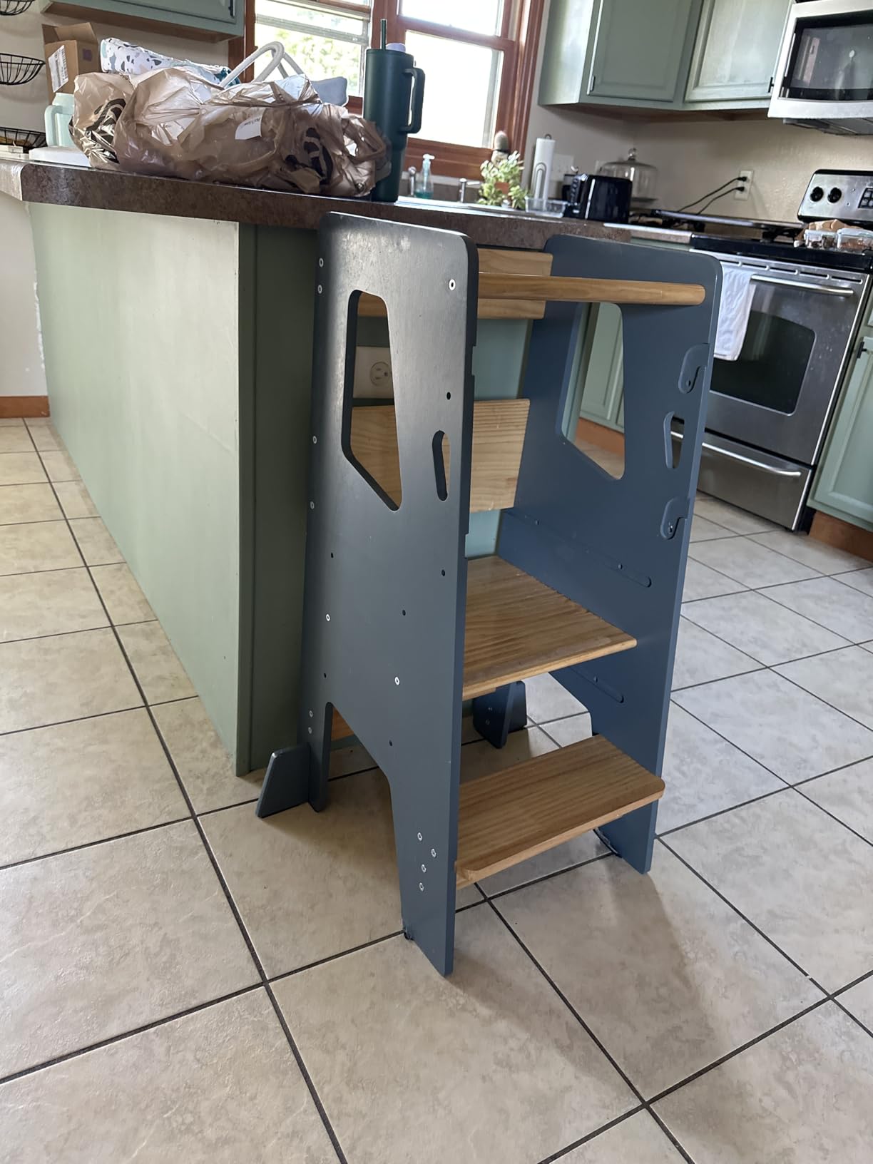 OCODILE Toddler Standing Tower - Adjustable Height Toddler Kitchen Stool Helper - Ideal Kids Kitchen Step Stool for Learning New Skills - Extra Secure with Safety Feet - Blue customer photo 2