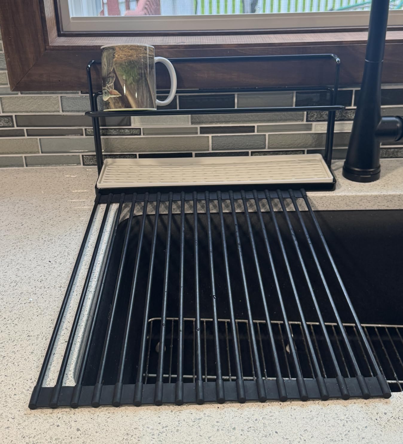 Water Bottle Drying Rack Cup Storage with Drain Tray Mug Organizer for Kitchen - 2 Tiers (Black) customer photo 2